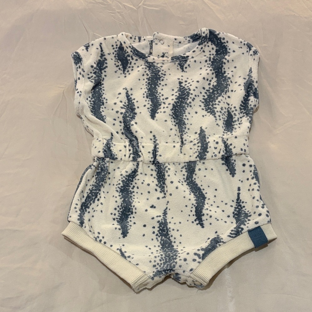 Omamimini White and Navy Terry Short Romper